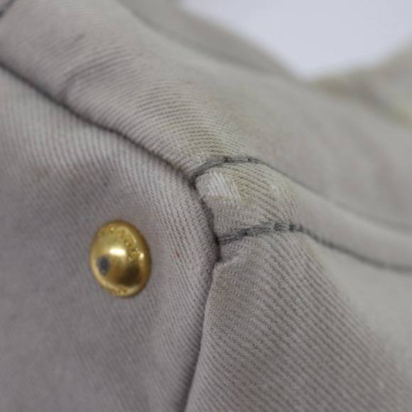 PRADA Canapa MM Hand Bag Canvas Gray Gold Auth 87230 - Picture 13 of 16